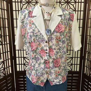 Vintage Facets by Mirrors Pink Floral Blouse Sz M/L